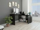 Axis Modern L-Shaped Computer Desk with Open & Closed Storages -Black