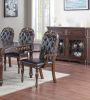 Traditional Brown Finish 9pc Dining Set Table w 2x Arm Chairs 6x Side Chairs Rubber wood Intricate Design Tufted back Cushion Seat Dining Room Furnitu