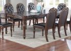 Traditional Brown Finish 9pc Dining Set Table w 2x Arm Chairs 6x Side Chairs Rubber wood Intricate Design Tufted back Cushion Seat Dining Room Furnitu